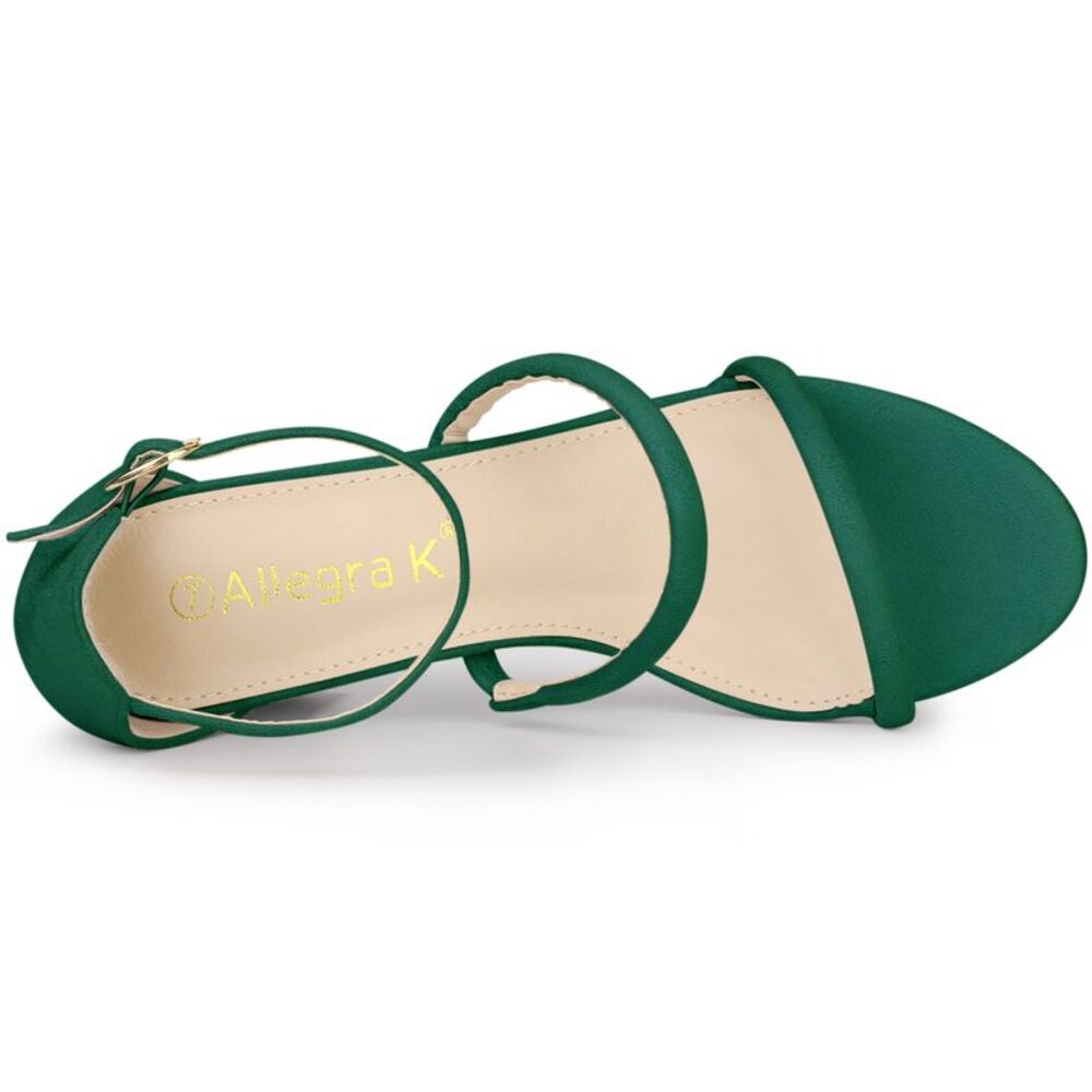 Open Toe Strappy Green Chunky Heels Sandals - Picture 4 of 6